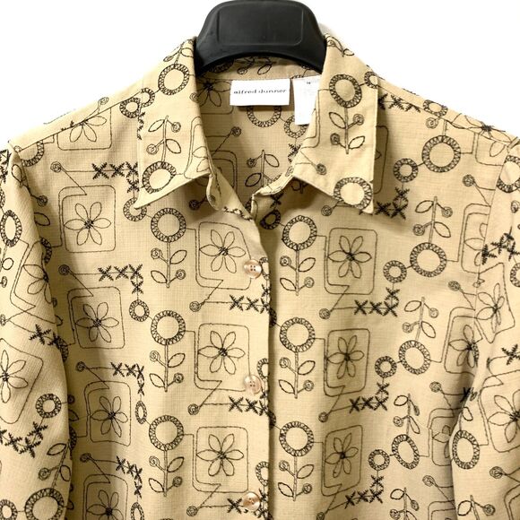 Alfred Dunner Top Size 14 Front Buttons, Stitching Details, Brown, Linen Blend - Picture 2 of 10